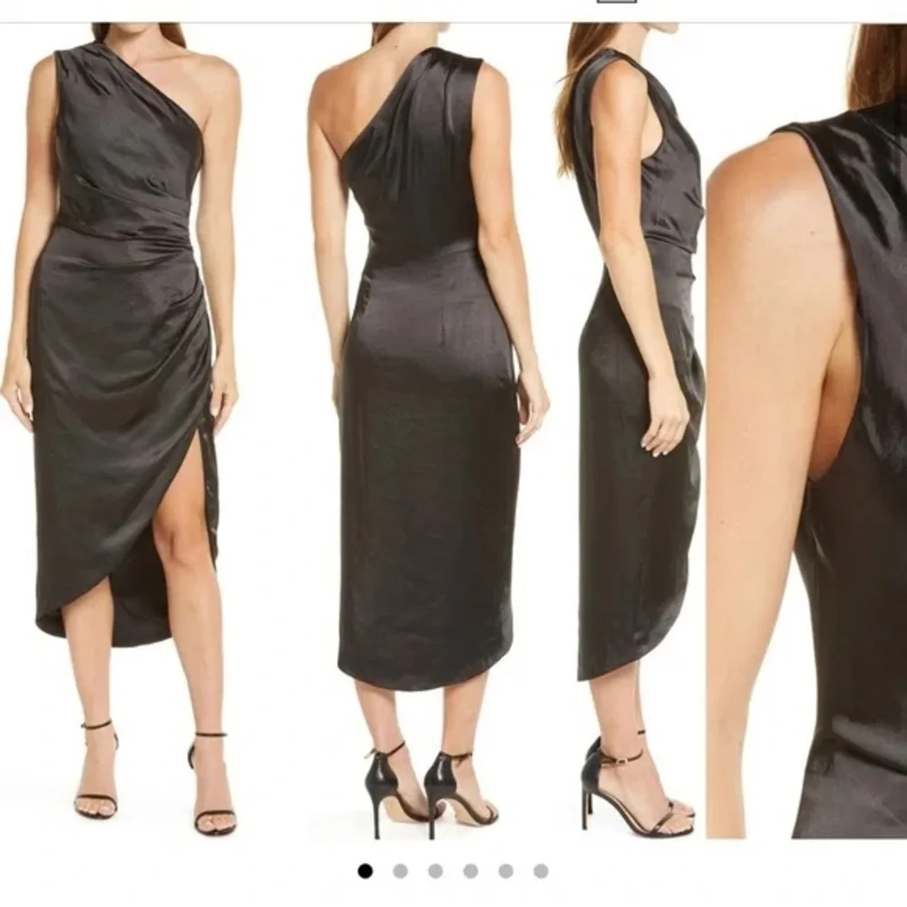 Elliatt Black Satin One-Shoulder Dress - Picture 2 of 8
